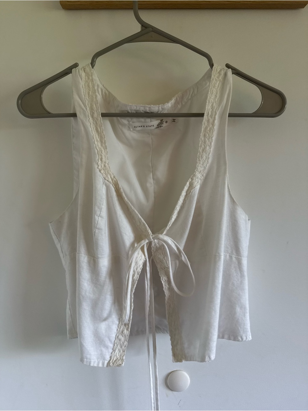 Lace-Trim White Tie-Front Camisole